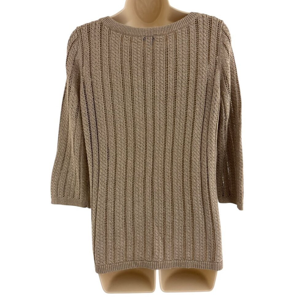 Talbots Gold Metallic Tunic Sweater Knit Linen-Blend Size M Dressy 3/4 Sleeves - Picture 6 of 8